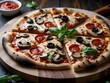 © Rizky Rahmat Hidayat - A delicious pizza with pepperoni, olives, mushrooms, and bell peppers and others. Ai Generative.