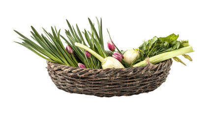 Basket full of green vegetable transparent background