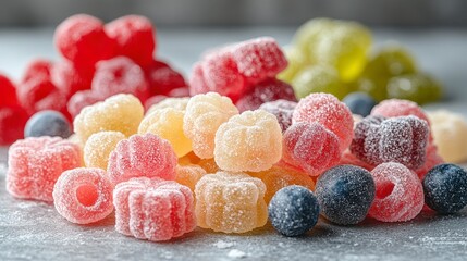 Close-up of colorful sugary gummy candies.