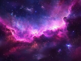 Wall Mural - A vibrant cosmic scene showcasing swirling nebulae and stars in deep shades of purple and blue.