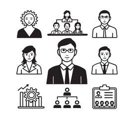 People icon set in flat style. Line icon set. Management line icons. Line Business People. Human resources. office management. with white background Vector illustration.