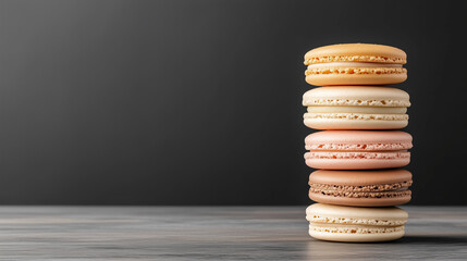 Wall Mural - Delicious stack of colorful macarons on wooden table, perfect for dessert lovers