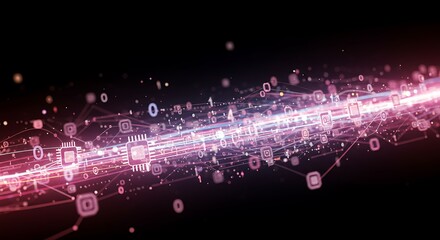 Abstract Digital Data Stream Network Technology Binary Code Connections Circuit Board Microchip