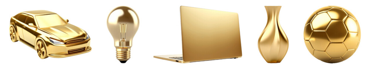 Golden object png cut out element set, transparent background