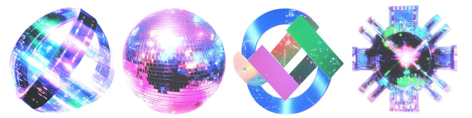 Wall Mural - PNG Colorful futuristic geometric disco, element set on transparent background