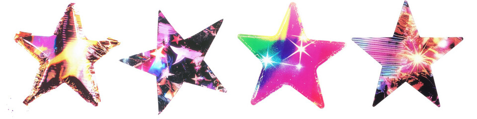 Canvas Print - png vibrant holographic star designs, element set on transparent background