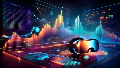 Immersive VR Headset Futuristic Data Visualization