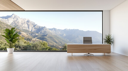 Wall Mural - Modern office with mountain view, large window, and plants