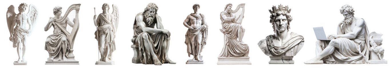 PNG Classical marble statues collection displayed, element set on transparent background