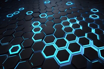 Black and blue hexagon transparent pattern abstract background, futuristic wallpaper.