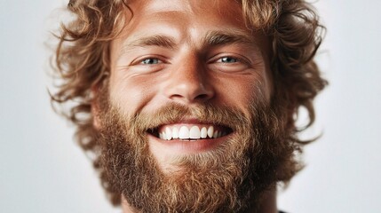 Wall Mural - Close-Up Portrait of a Handsome Bearded Man with Bright Smile