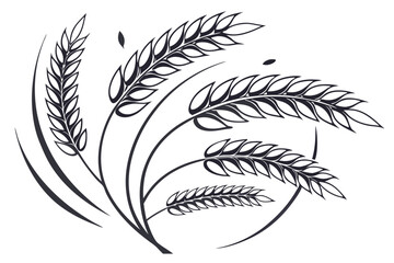 Wall Mural - Wheat leafs in circle black color line art D.eps