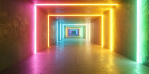 Wall Mural - neon lit hallway