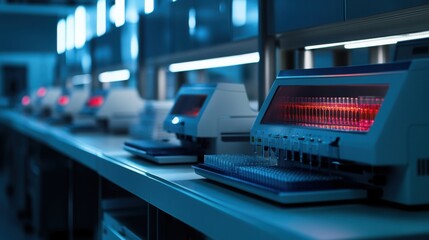 Wall Mural - Research lab with real-time PCR machines for infectious disease studies.