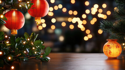 Aufkleber - Vibrant red lanterns and warm lights create festive atmosphere, perfect for celebrations. scene captures essence of joy and tradition during special occasions