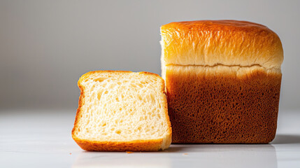 Poster - close up of gluten free loaf of bread with slice cut, showcasing its soft texture and golden crust. Perfect for healthy eating and baking enthusiasts