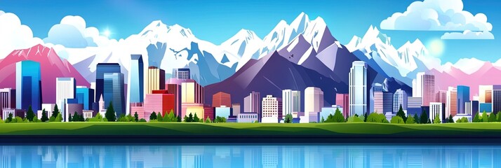 Wall Mural - Salt Lake City, animated cartoon illustration 