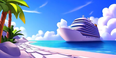 Wall Mural - cruise ship animated cartoon illustration