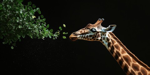 Wall Mural - Giraffe near leafy tree