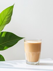 Poster - Minimalist Vietnamese Coffee with Leafy Backdrop in Bright Sunlight