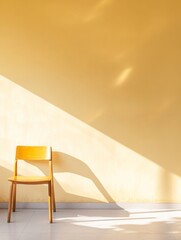 Aufkleber - Sunlit Minimalist Chair Against Warm Yellow Wall - Modern Aesthetic Design