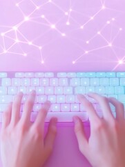 Poster - Neon Gamer Mastery in Motion and Precision on a Glowing Keyboard