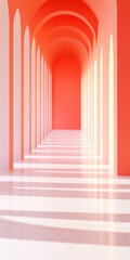 Aufkleber - Minimalist Arched Corridor with Vibrant Red and Soft Shadows