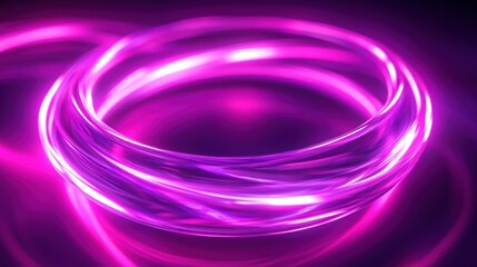 Wall Mural - Neon pink and purple rings creating a ripple effect in 3D space, with glowing trails.