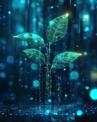 Fototapete - Abstract technology background featuring a futuristic tech plant flourishing with the assistance of advanced AI generation, symbolizing seamless AI integration in growth