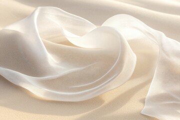Leinwandbilder - Soft, flowing white silk fabric draped on a beige background, illuminated by soft light, creating elegant curves and folds.