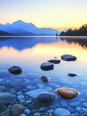 Sticker - Mountain lake with rocky shoreline