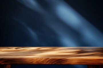 Aufkleber - Wooden table with blue light background.