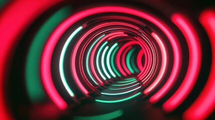 Wall Mural - Neon red and green circles expanding and contracting in 3D space, creating a pulsating effect.