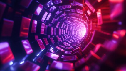 Wall Mural - Neon red and purple cubes arranged in a spiral, creating a sense of depth and movement.