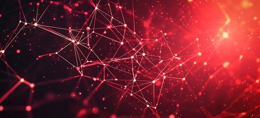 Fototapete - Abstract red network connection background. (1)