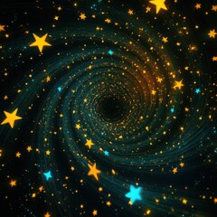 Wall Mural - Neon yellow and blue stars spinning in a 3D space with a black starry background. - Image #4 @talha110091