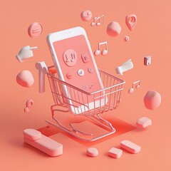 Aufkleber - Smartphone in shopping cart with app icons, 3D render.