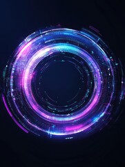 Wall Mural - digital blue and purple tech circle on dark background. science, futuristic digital technologies con