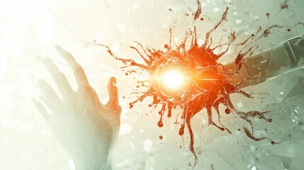 Fototapete - Exploding cell, microscopic view, destruction, science, technology, medical.