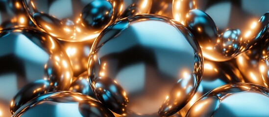 Poster - Abstract background with glossy spheres in blue and gold tones.