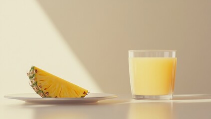 Sticker - Fresh pineapple slice and juice in glass on white background.