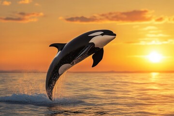 Canvas Print - Black and White Whale Jumping Out of Water