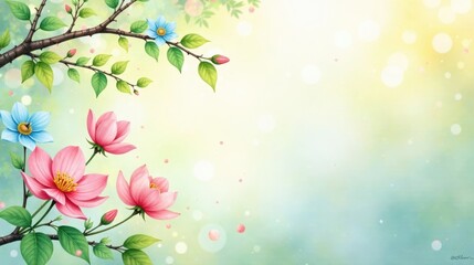 Naklejka na meble Delicate Spring Blossoms on a Branch with Soft, Pastel Background and a Gentle Breeze