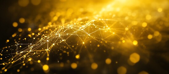 Poster - Abstract golden network connection, glowing particles and lines.