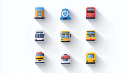Transportation icons collection digital art minimalist design flat