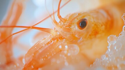 Poster - Close-up of a fresh, cooked shrimp with water droplets.