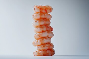 Poster - Stack of cooked prawns on white background.