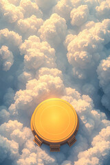 Wall Mural - golden circular platform above fluffy white clouds