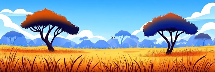 Wall Mural - 2D animated cartoon african safari