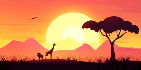 Wall Mural - 2D animated cartoon african safari